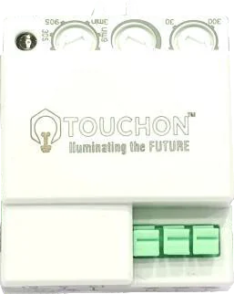A square white TOUCHON-branded sensor module with three adjustment dials along the top and green terminal connectors below