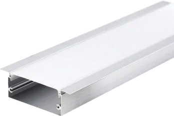 A wide rectangular aluminium channel with a deep opal diffuser across its full width