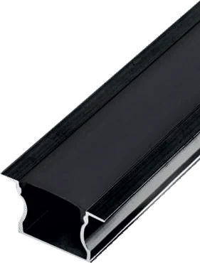 An all-black aluminium LED channel, its dark diffuser almost indistinguishable from the extrusion around it