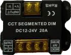 A compact black CCT segmented dimmer board marked DC12-24V 20A with brass screw terminals along one edge